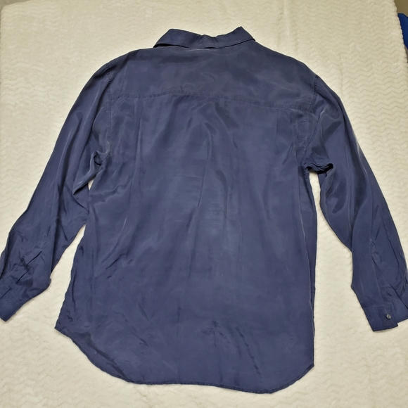 LUTAR CLASSICS MENS 100% SILK BLUE BUTTON UP SHIRT LARGE - Picture 4 of 8